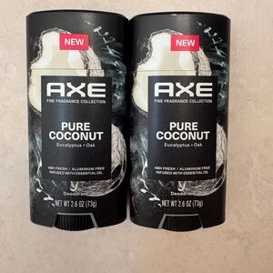 NEW LOT OF 2 AXE PURE COCONUT ALUMINUM FREE DEODORANT STICKS 2.6 OZ 48H FRESH